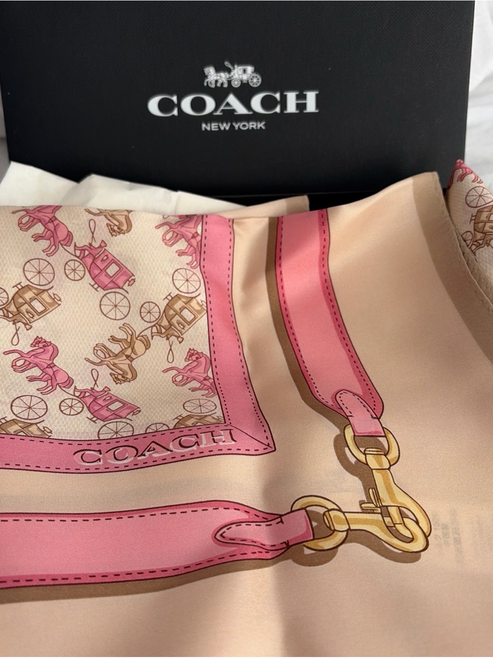 Brand new with tags in a gift box coach silk Square horse and coach scarf
